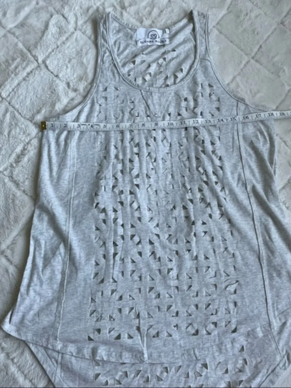 Sloane Rouge | Gray Cream Lasercut Blouse | Size Medium